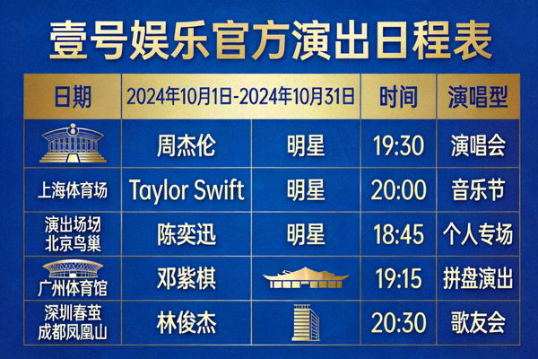 壹号娱乐官方演出日程表，列出未来一个月明星阵容与演出时间