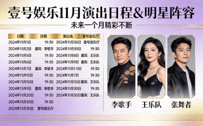 壹号娱乐官方发布的未来一个月演出日程表与明星阵容海报